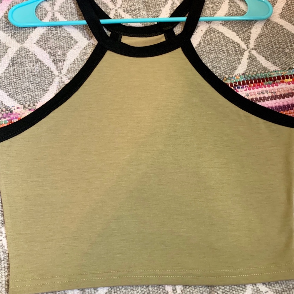 Army Greene colored crop top with black accents
